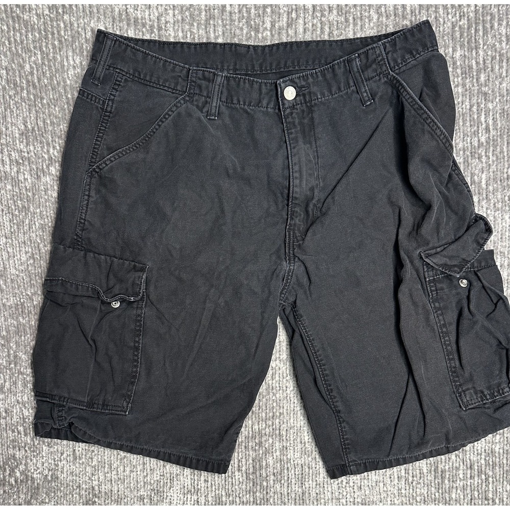 LEVI'S Mens Shorts Flap Cargo Pockets Black Denim Jeans Size 36
